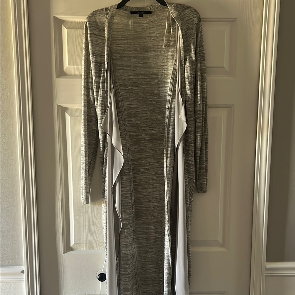 Elegant GUESS Gray Long Light Weight Cardigan with tie closure Sz M